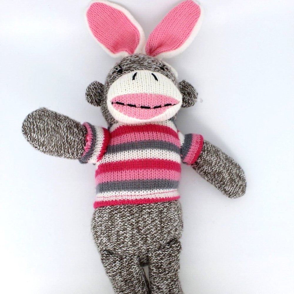 Dan Dee Sock Monkey 12” Pink Stripped Shirt Stuffed Soft Toy Easter Bunny NWOT